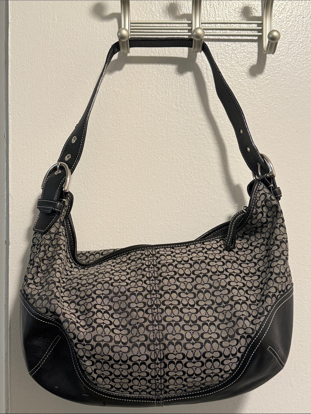 Coach SoHo Signature Jacquard Hobo Bag #6385. Black/ Gray with mini monogram C’s